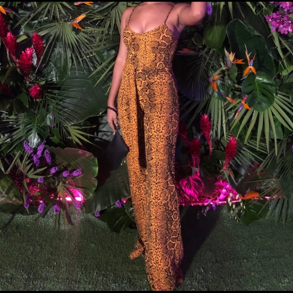 Snake print jumpsuit -Mustard